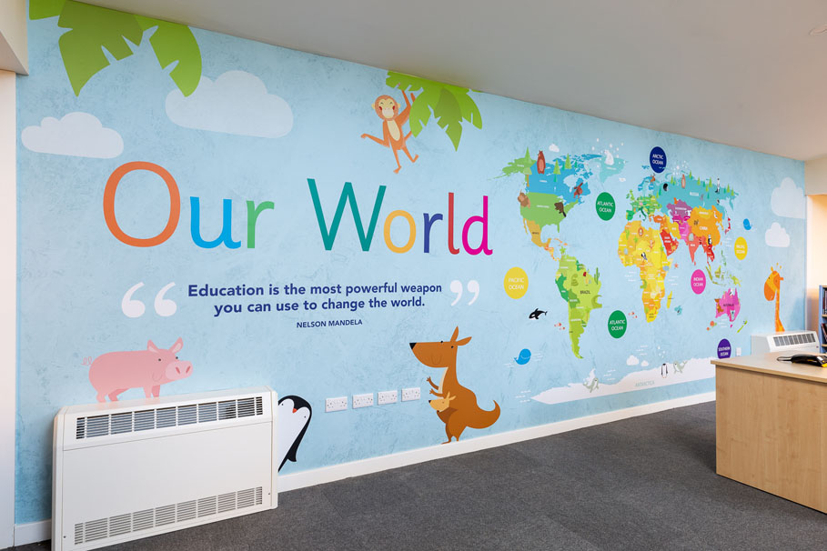 Burton End Primary Academy - World Map Feature Wall